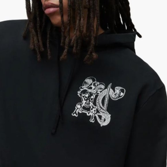 ALLSAINTS Sabrerattler Washed Black Graphic Hoodie XXL (NWT)